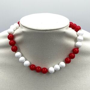 Vintage Evoke Chunky Red and White Beaded Statement Choker Necklace